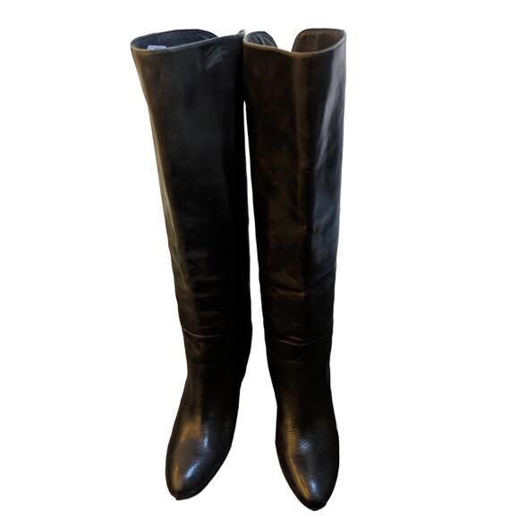 Isola Women's Black Leather Tall Riding Heeled Boots Size 7.5 - Picture 3 of 7